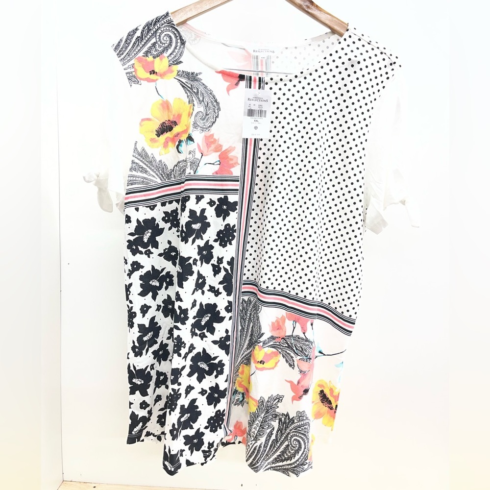 Northern Reflections Floral and Polka Dot Blouse - Black, White, Yellow,‎ Red